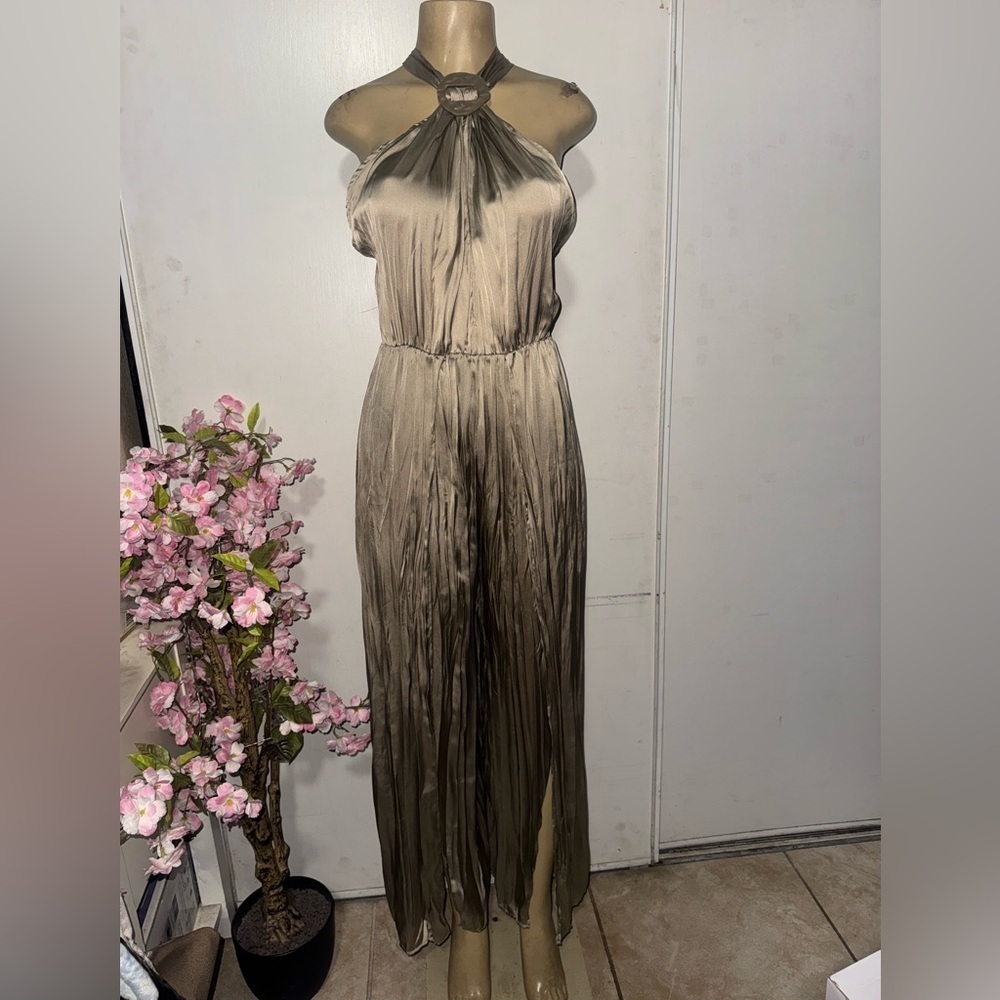 zara taupe silk jumpsuit